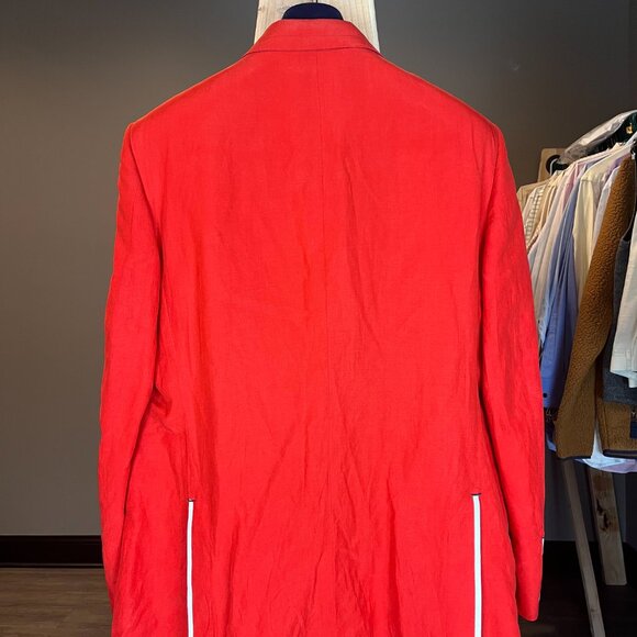 Deluxe Angelo Galasso Couture Italy Silk Linen Blend XL Red White Jacket - Picture 5 of 11